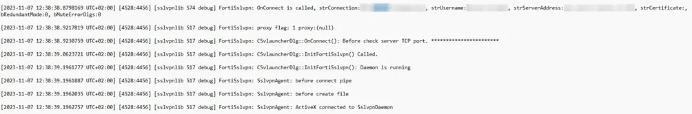 FortiClient sslvpnlib trace log with the OnConnect event