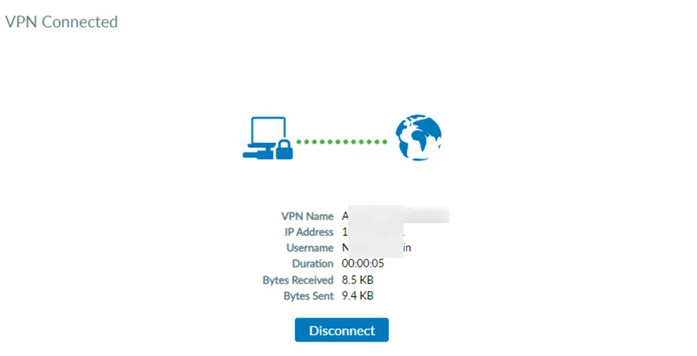 Successful VPN connection with the recovered credentials